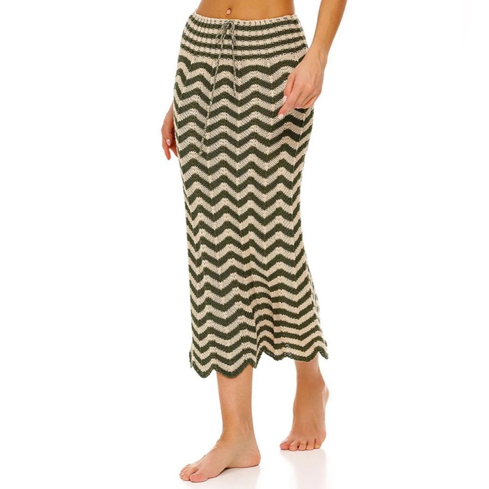 Agua bendita Mira Chevron Embroidered Knit Pull-On Coordinating Midi Skirt NWT